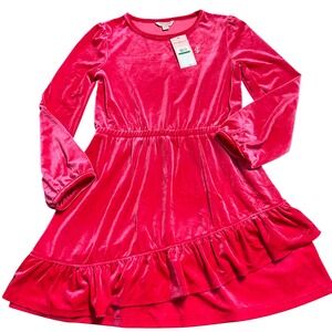 Juicy‎ Couture Girls Velour Dress Bright Rose Pink Long Sleeve Ruffle Sz L 12/14